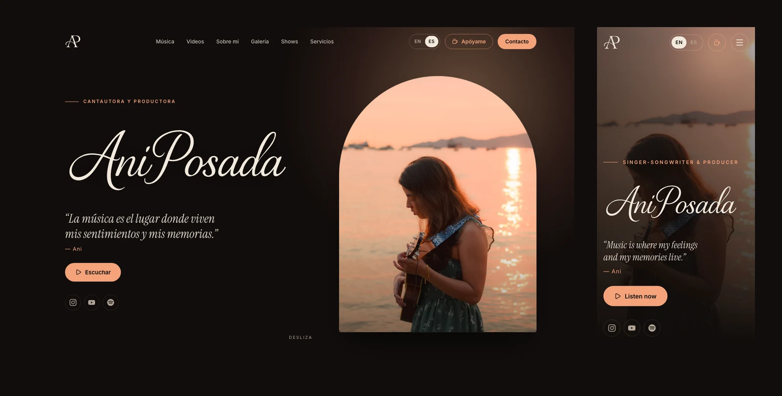 The Spanish version of the site next to the mobile layout